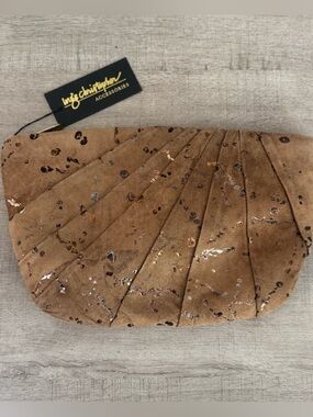 Inge Christopher Tan Suede Metallic Splatter Pleated Clutch | One Size